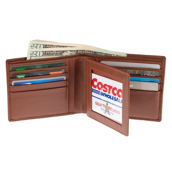 Mens Real leather Cowhide RFID Bifold Wallets Badge ID Organizer - Picture 1 of 3